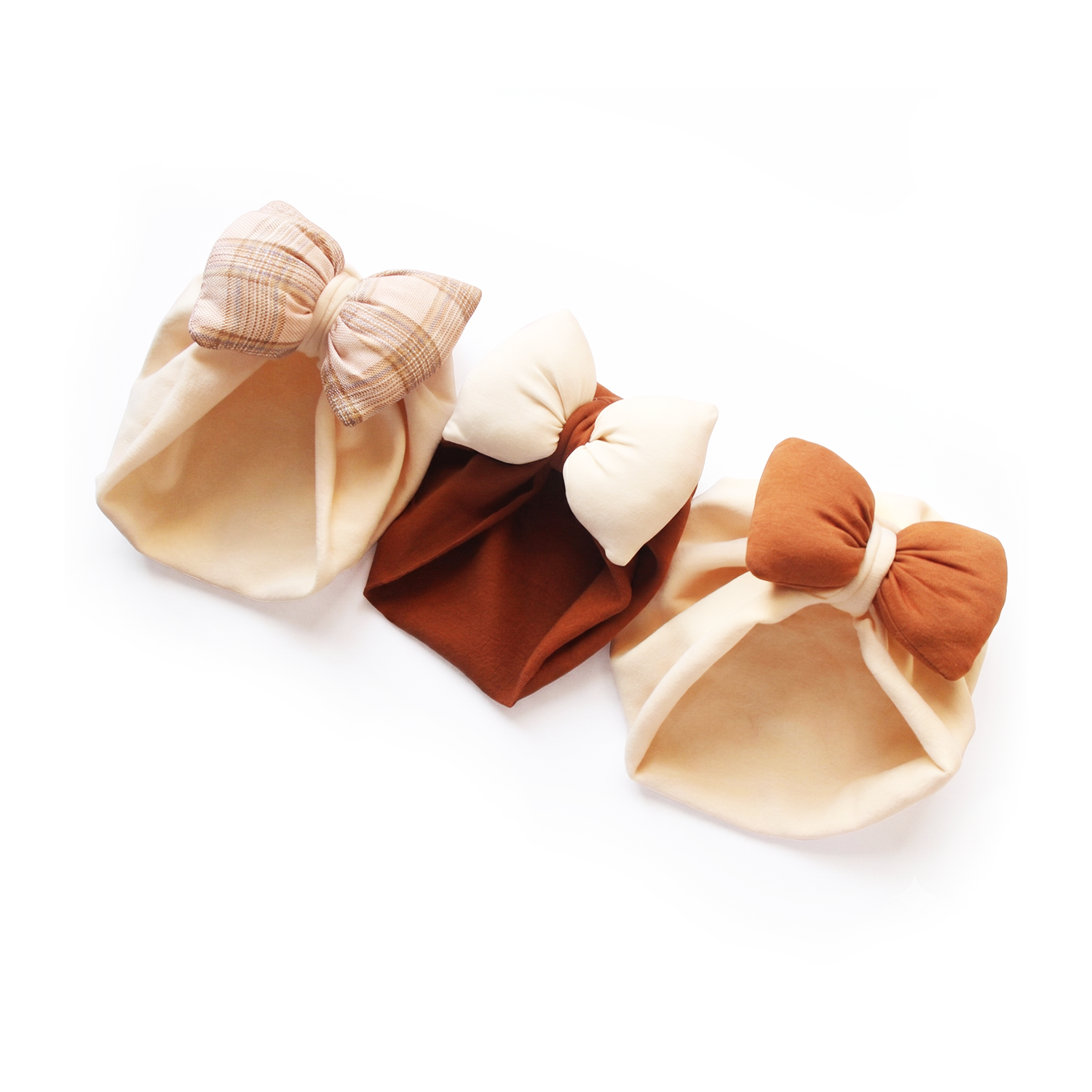 Newborn Bow Beanie - Cream/Plaid
