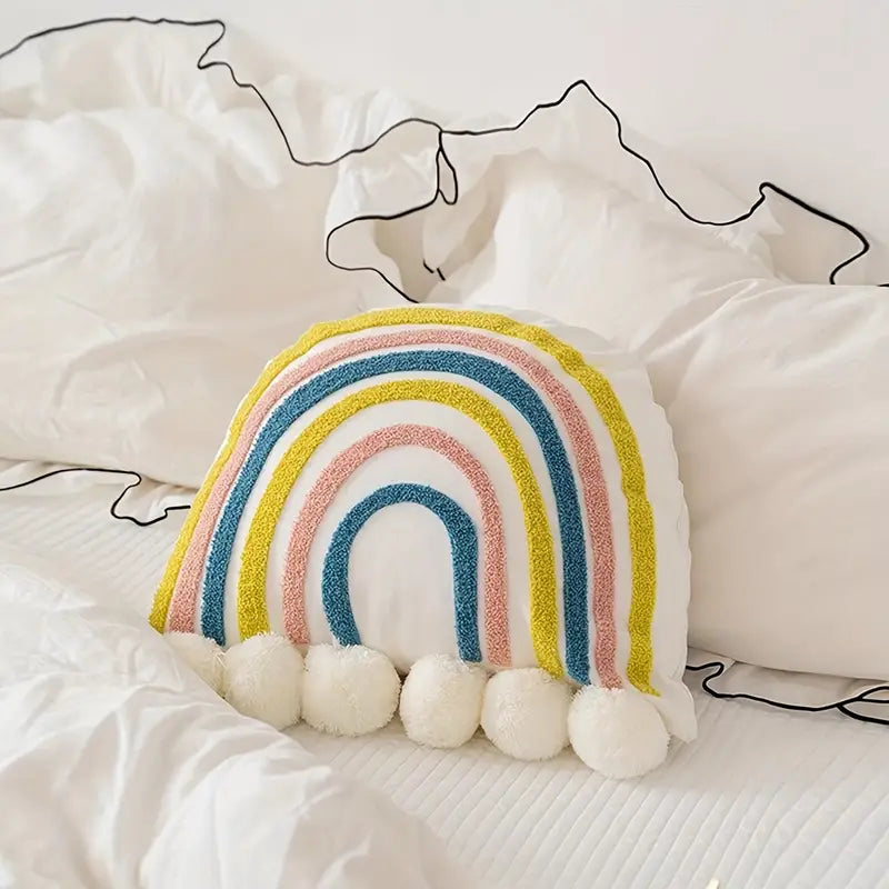 Embroidered Rainbow Pillow - Sky