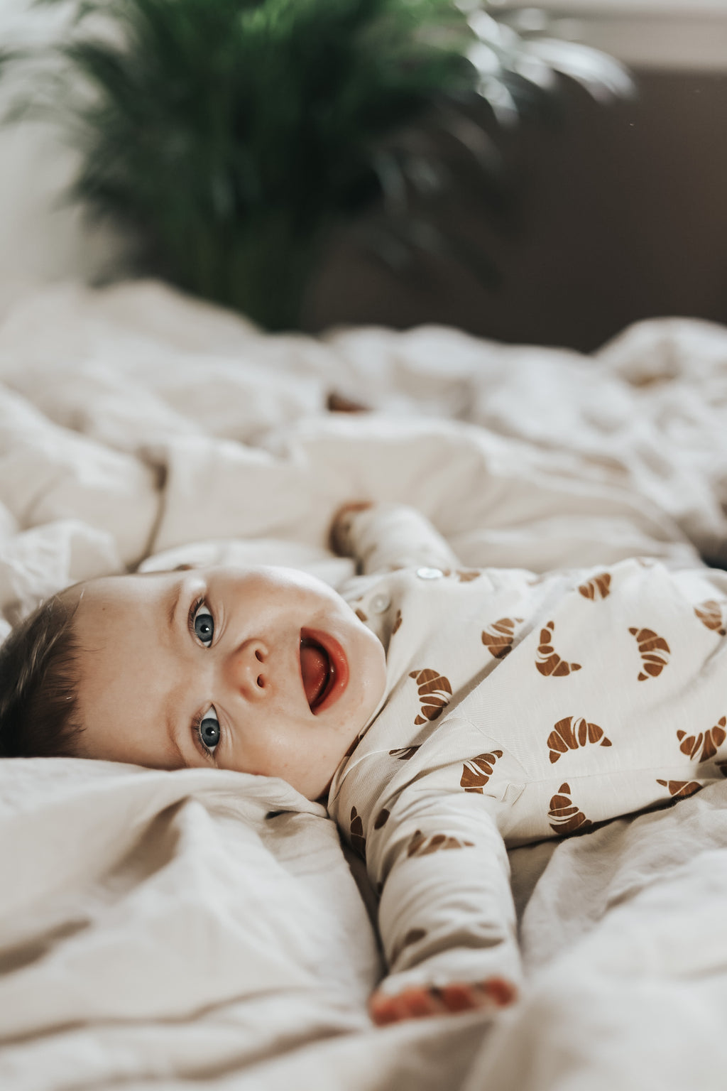 Croissant Print Long Sleeve Onesie