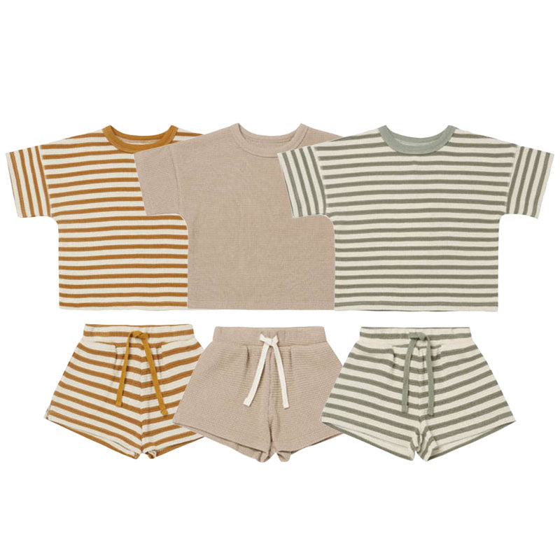 Sunday Waffle Knit Set - Striped Chestnut