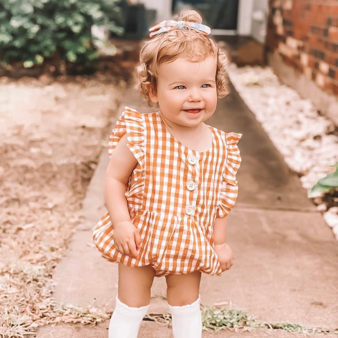 Gingham Romper Orange