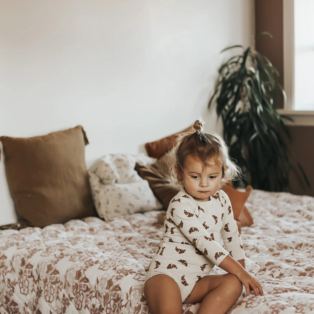 Croissant Print Long Sleeve Onesie