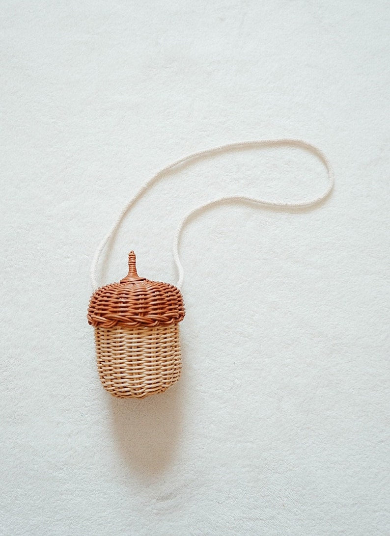 Autumn Acorn Crossbody Wicker Satchel