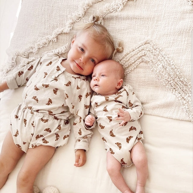 Croissant Print Long Sleeve Onesie