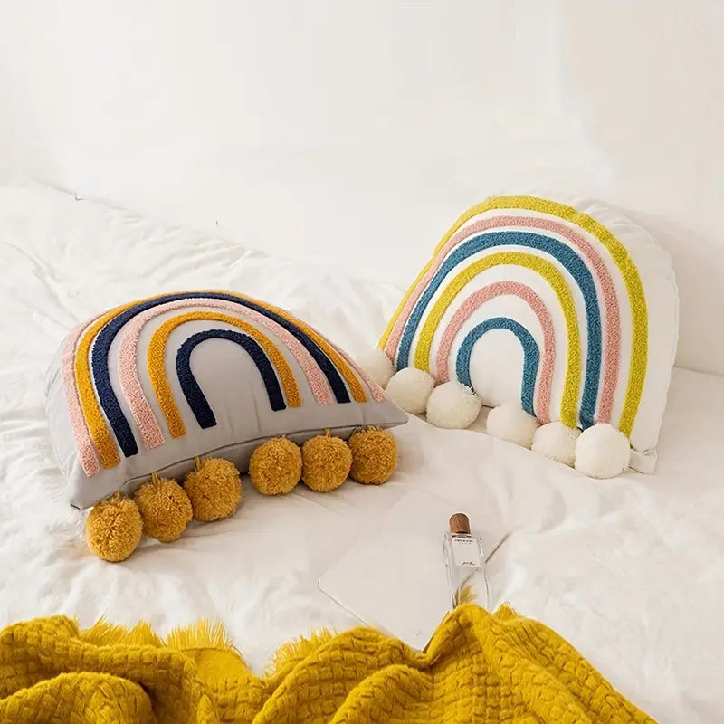 Embroidered Rainbow Pillow - Sky