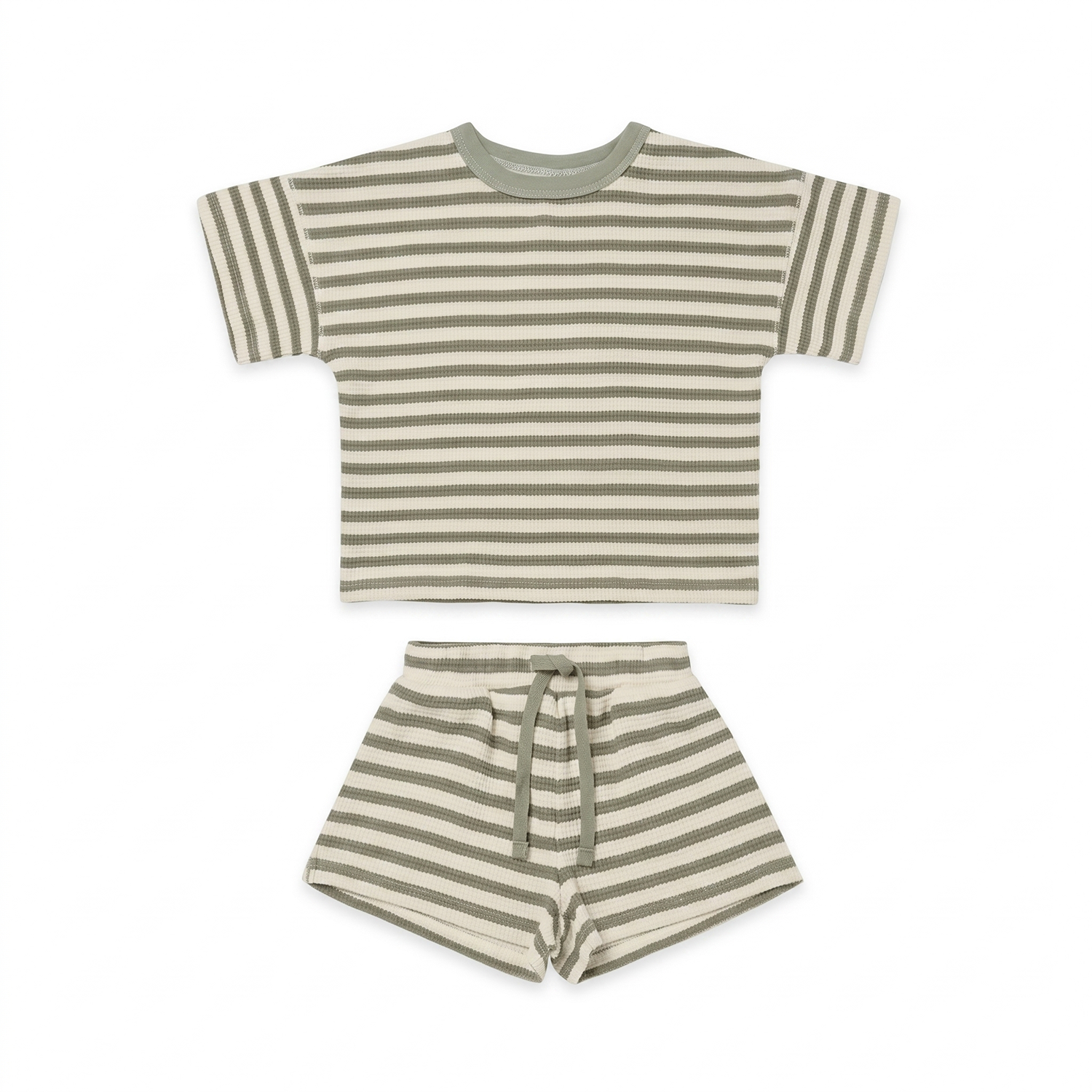 Sunday Waffle Knit Set - Striped Olive