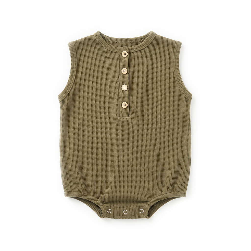 Matteo Waffle Romper - Olive